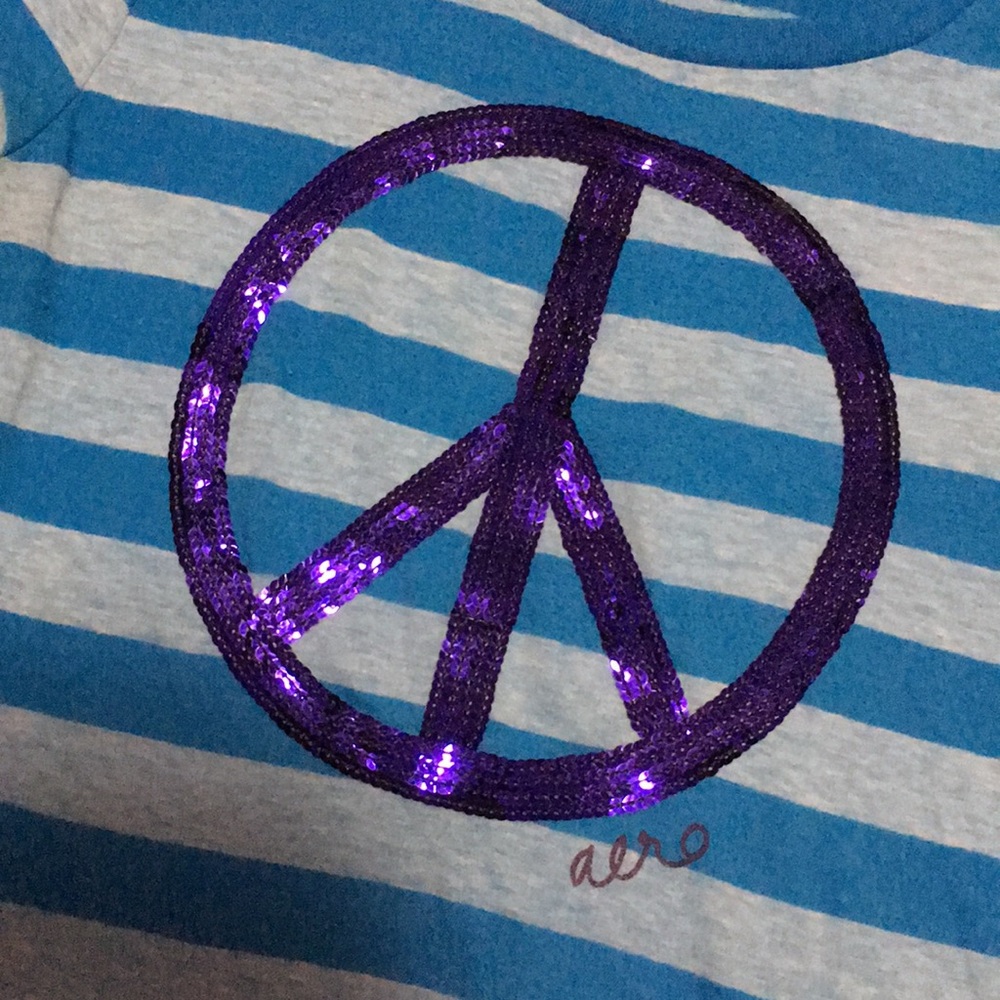 Aeropostale Blue Striped Peace Sign Shirt - Picture 2 of 3